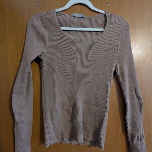Everlane Taupe Ribbed Long Sleeve Top
